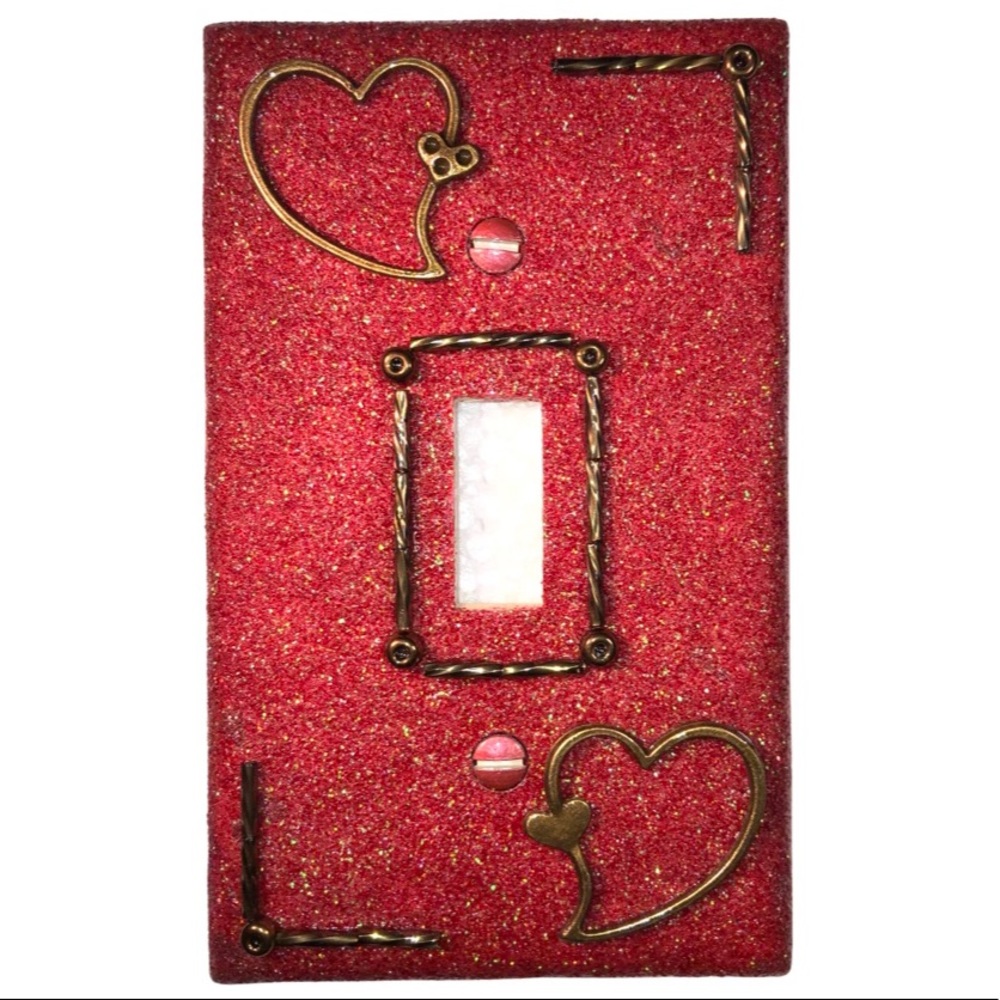 Hand Decorated Hearts Red Glitter 3D Single Toggle Switch Wallplate Cover